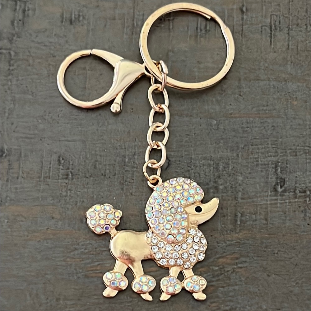 Gold Poodle Bag Charm with Rhinestones-NEW